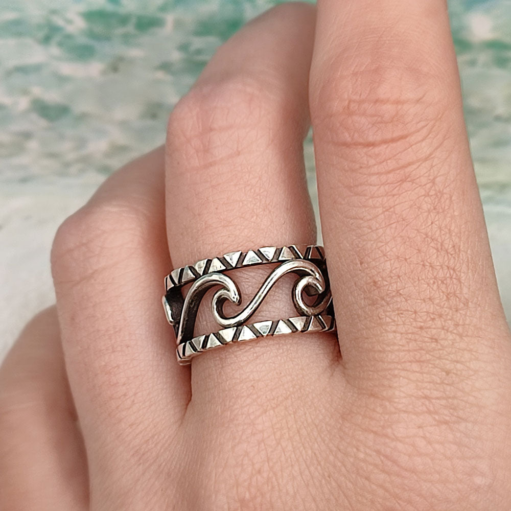 onde argento 925 anello con incisioni handmade in stile maori