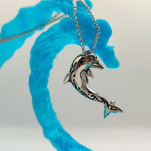 ahie delfino maori pendente handmade in argento 925 e collana con chiusura a moschettone 