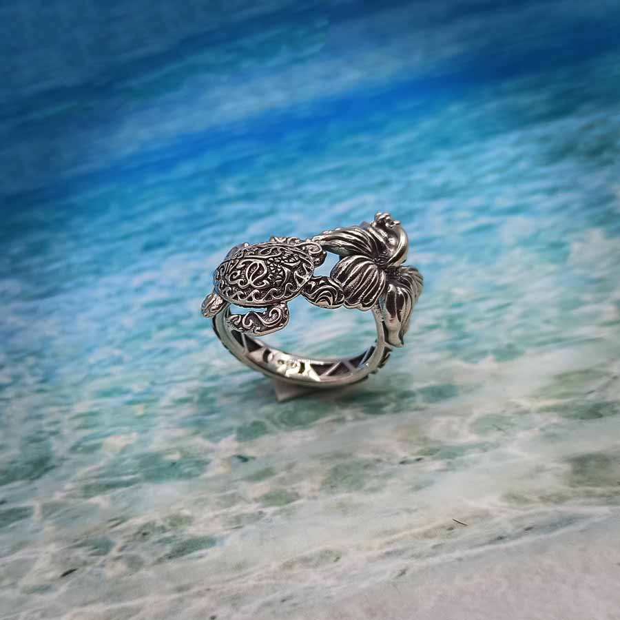 ANELLO HAWAIANO 8 MM ARGENTO 925 NERO SMALTO TARTARUGA HONU - Foto 6