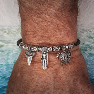 bracciale surf argento 925 brunito con incisioni artigianali in stile maori